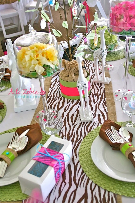 Zebra Table Runner, Ready to ship, Zoo Party, Farm Party, Safari, Jungle, Boy Baby Shower, Brown Zebra, A to Zebra Celebrations Il_570xn