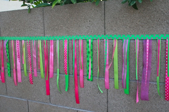 ON SALE!! Ribbon Garland, Strawberry Party, Party Shoppe, Lady Bug Party, Fairy Garden, Butterfly Party, Garden Party, Pink and Green Il_570xn