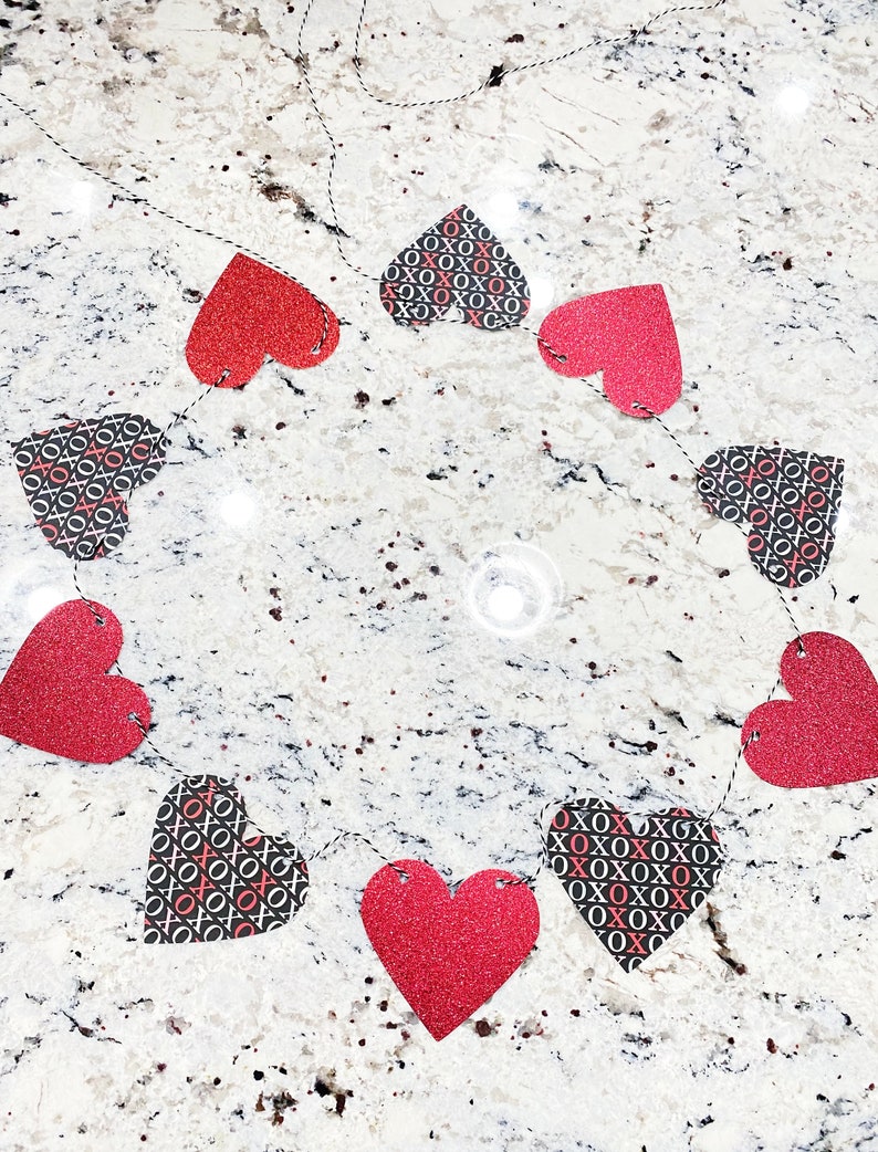 Hearts Garland, Hearts Party Banner, Wedding Banner, Hearts, Wedding Garland, Red Glitter Hearts, Ready to ship, Party Banners, Valentine's, image 1