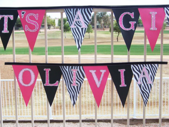 It's A Girl Banner, Ready to Ship, Welcome Baby, Newborn photo prop, Zebra, Baby Shower, Diva, Princess, A to Zebra Celebrations Il_570xn