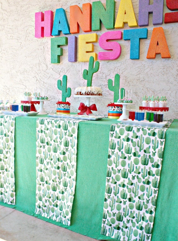 BOHO Party, Bohemian, FIESTA, Cactus Table, Cactus Party, Cactus Decor, Cinco de Mayo, Cactus Fabric, Cactus, Table Runners, Green Party Il_570xn