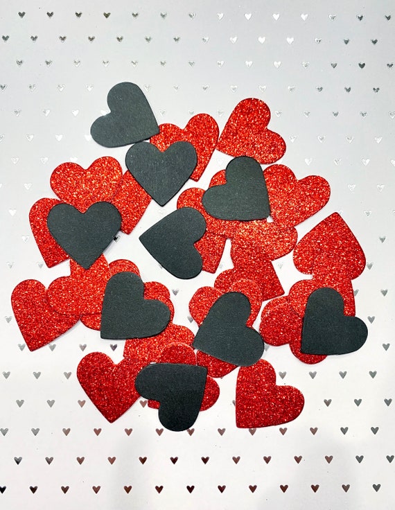 Hearts Confetti, Red and Black, Wedding Confetti, Party Confetti, Bridal Shower, Red Glitter, Confetti, Wedding Decoration, 120 Pieces Il_570xn