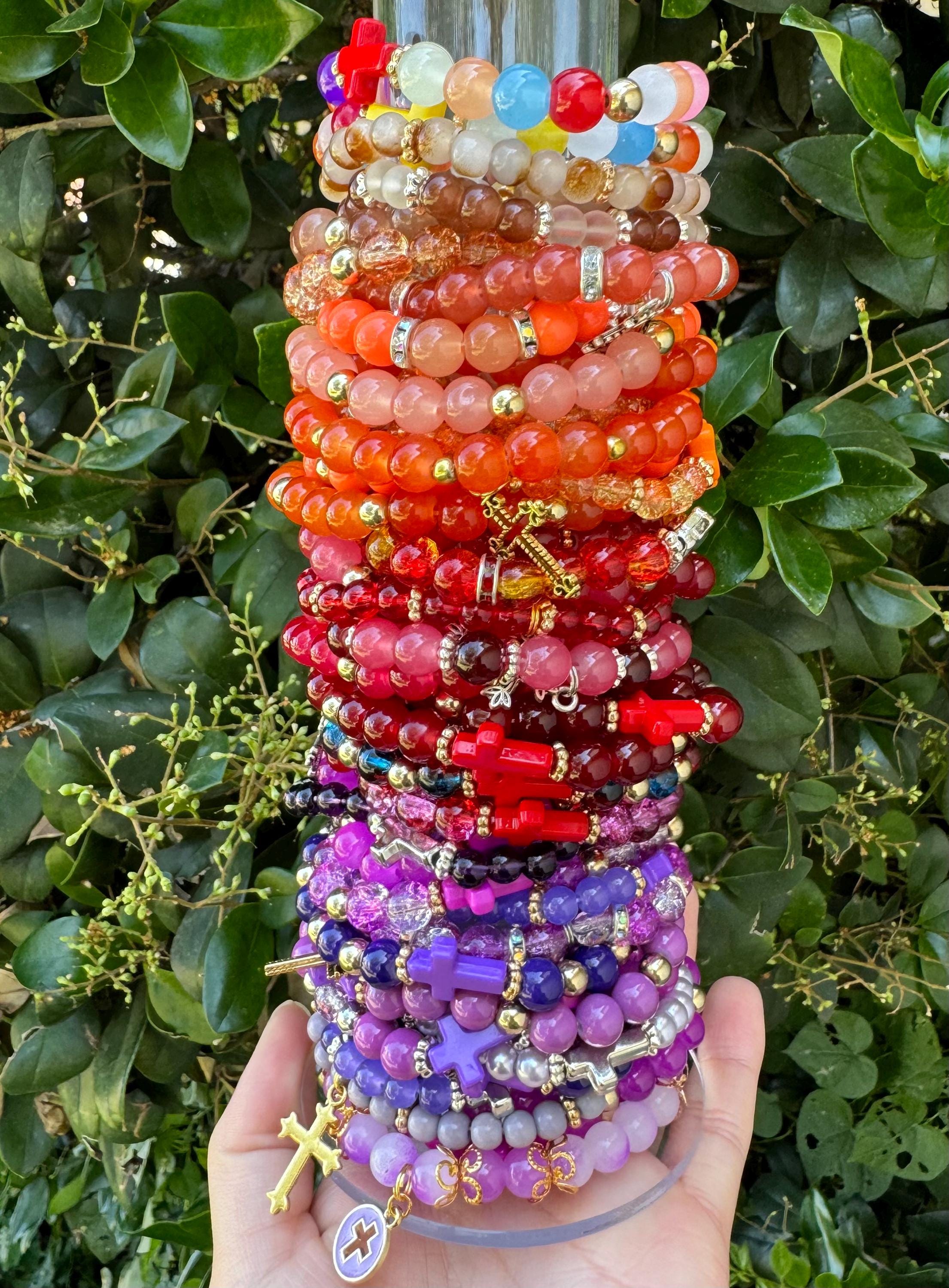 Jesus cross bracelets faith love spread the word purple colorful gift stretchy beaded love Jesus is king y2k beautiful purpl beaded bracelet
