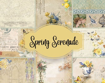 Spring Serenade - Tall Collage Journal Pages - Printable Paper - Digital Download - Junk Journaling - Paper Crafting