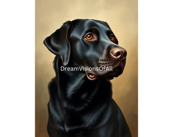 Vintage-Style Black Labrador Retriever Portrait - 19th Century Oil Painting-Inspired Digital Download