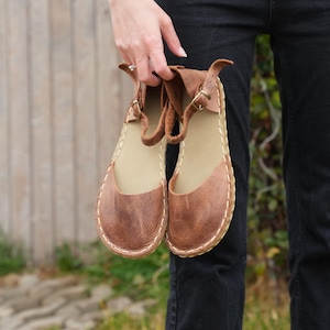 Earthing Grounded Leatherful Shoe, Sustainable Barefoot Sandals, Minimalist Shoe, Barefoot Leather Light Brown Sandal, Nature&#39;s Healing shoe