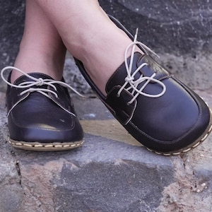 Dark Brown Women Earthing Grounded Shoe, Handmade Leather Barefoot Shoes, Earth Shoe Barefoot, All Leather Shoes, All Leather Shoes