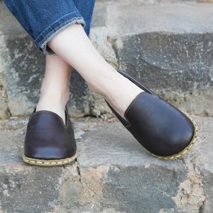 Dark Brown Leather Barefoot Shoes: Handmade Minimalist Loafers