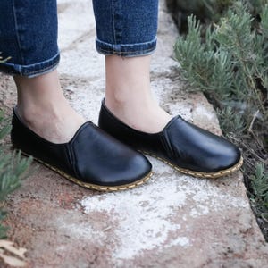 Barefoot Shoe Leather for Women, Earthing Grounding Shoes, Genuine Leather Shoes, Wide Toe Box Shoes, Copper Rivet, Black Women Shoes