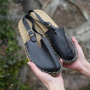 Black Sustainable Barefoot Sandals, Barefoot Flats, Leather sandals, Barefoot Sandals For Women, Naturel Foot Shape Wide Sandals