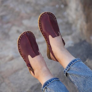 Burgundy Leather Womens Grounding Sandals, Handmade Leather Barefoot Sandals, Cooper Rivets, Minimalist Sandals, Gift For Her, Valentines,