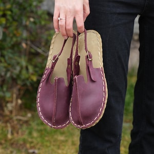 Burgundy Leather Womens Grounding Sandals, Handmade Leather Barefoot Sandals, Cooper Rivets, Minimalist Sandals, Gift For Her, Valentines,