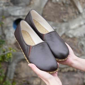 Dark Brown Leather Barefoot Shoes: Handmade Minimalist Loafers