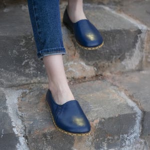 Blue Leather Barefoot Loafers: Wide Toe Moccasins