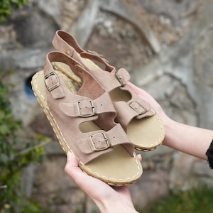 Sustainable Barefoot Sandals, Minimalist Shoes, Mink Color Leather sandals, Barefoot Sandals For Women, Naturel Foot Shape Wide Sandals
