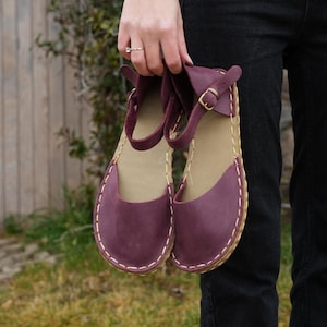 Womens Burgundy Color Barefoot Sandals, Handmade Leather Barefoot Sandals, Copper Rivets, Minimalist Sandals, Grounding barefoot Shoes