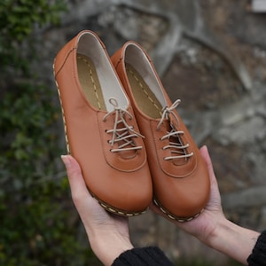 Brown Women&#39;s Barefoot Shoes, Grounding Leather Shoes, Wide Toe Box, Earth Shoe Barefoot, Minimalist Shoes, Handmade Zero Drop Shoes