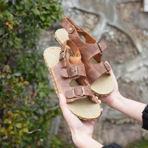 Wide Leather Sandals: Copper Grounding Barefoot Shoes
