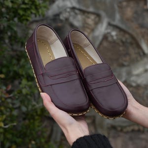 Burgundy Womens Grounding Shoes, Handmade Leather Barefoot Shoes, Zero-Drop, Wide Toe Box, Minimalist Loafers, Genuin Leather Shoes