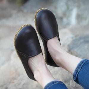 Dark Brown Barefoot Shoes, Grounding Shoes For Women, Barefoot Leather Shoes,Earthing With Copper Rivet, Wide Toe Box, Minimalistic Shoes