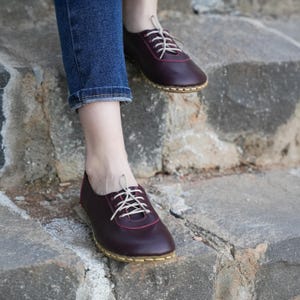 Wide Toe Box Shoes, Barefoot Shoes Women, Earthing Shoes, Women Leather Loafers, Handmade Leatherful Barefoot, Burgundy Shoes, Grounding