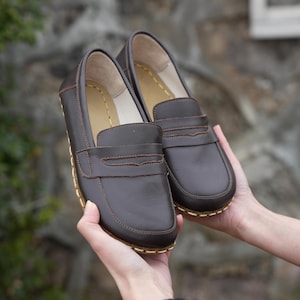 Dark Brown Womens Grounding Shoes, Handmade Leather Barefoot Shoes, Zero-Drop, Wide Toe Box, Minimalist Loafers, Genuin Leather Shoes