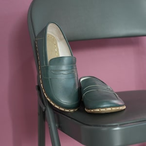 Men&#39;s Earthing Shoe, Barefoot Shoe Men, Leather Grounding Shoe, Wide Toe Box Footwear, Barefoot Wider Shoes, Green Men Shoes