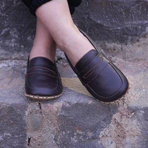Dark Brown Women Earthing Grounded Shoe, Handmade Leather Barefoot Shoes, Earth Shoe Barefoot, All Leather Shoes, All Leather Shoes