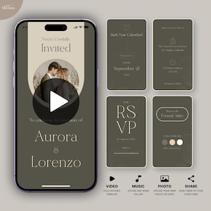 Wedding Video Invitation, Animated Wedding Invitation with RSVP, Details & Program, Add Your Own Photo and Music, Canva Template, L04