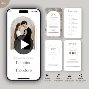 Wedding Video Invitation, Animated Wedding Invitation with RSVP, Details & Program, Add Your Own Photo and Music, Canva Template, M06