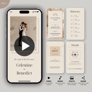 Wedding Video Invitation, Animated Wedding Invitation with RSVP, Details & Program, Add Your Own Photo and Music, Canva Template, M07