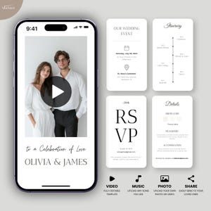 Wedding Video Invitation, Animated Wedding Invitation with RSVP, Details & Program, Add Your Own Photo and Music, Canva Template, M01