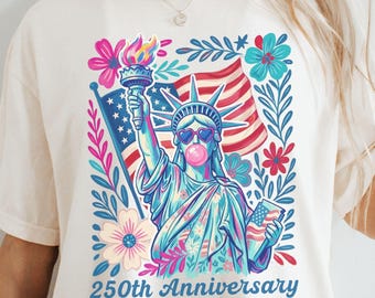 Cute USA 250th Anniversary Shirt, Preppy Statue of Liberty 4th Of July Shirt,Boho Floral America Tee,American Flag 250 Independence Day Gift