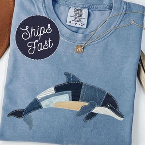 Marine Biologist Faux Patchwork Shirt, Marine Biology Sweater, Dolphin Printed Pattern Tshirt, Ocean Lover Tee