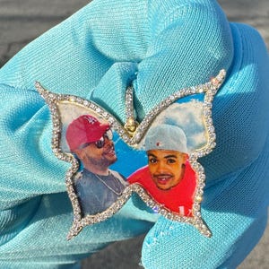 10K Solid Gold butterfly picture pendant | ANY DESIGN available | memory pendant | memorial jewelry | gold chain included
