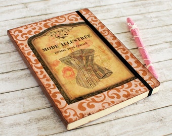 Pink Fashion Journal in vintage style with bronze texture, corset and elastic closure