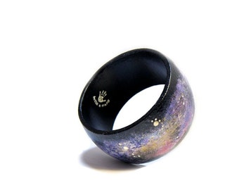 Galaxy hand painted wooden bangle bracelet - UNIQUE