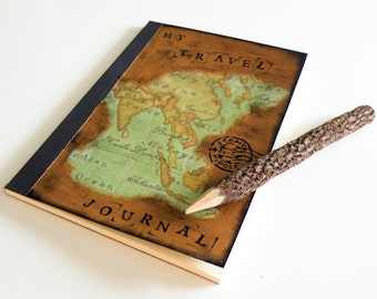 Travel journal with decoupage of Asia's map