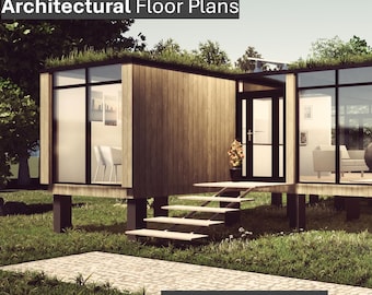 Modern Tiny House Plan: 1 Bedroom Cabin Architectural Blueprint (PDF)