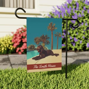 Personalisierte Gartenflagge für Goldendoodle und Labradoodle | Frühlings- und Sommerdekoration für Pool und Terrasse