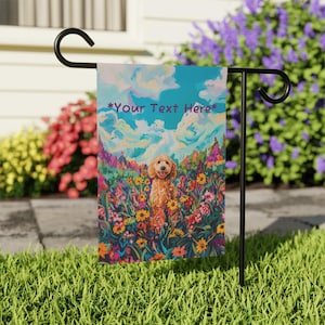 Colorful Goldendoodle Cavapoo Cockapoo Personalized Garden Flag House Banner | Outdoor Decor yard sign