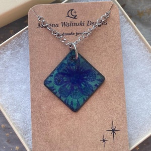 Dark Blue and Green Floral Enamel Necklace