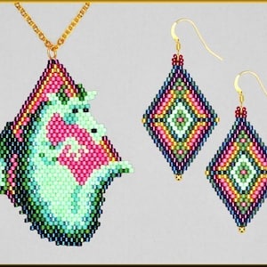 Dragon Pendant and Earring  Brick Stitch Patterns and free matching bracelet! by Kristy Zgoda