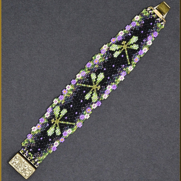 Dragonfly Blooms Even Count Peyote and Brick Stitch Bracelet Pattern by Kristy Zgoda