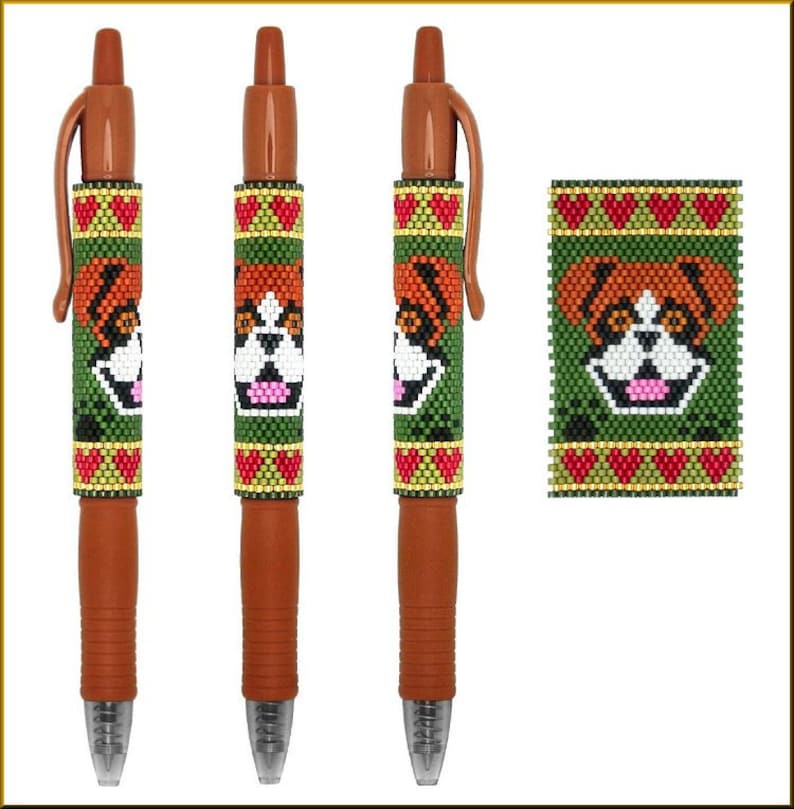 Boxer Grin Pilot G2 Peyote Pen Cover Pattern by Kristy Zgoda