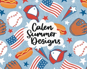 All American Baseball Seamless Pattern-Datei für kommerzielle Nutzung, Baseball-Muster, Baseball-Digital-Papier, 4. Juli Nahtlos