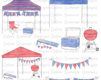 Aquarell-Cliparts für die Grillparty, Cliparts für den Spieltag, Grillzelt (PNG), Superbowl-Party, Cliparts für die Football-Saison, Aquarell-Football-Cliparts