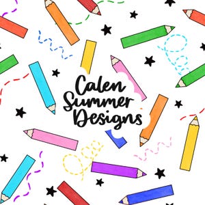 Watercolor School Colored Pencils Seamless Pattern File for Commercial Use, Teacher Seamless, Back to School Doodle, School Sublimation
