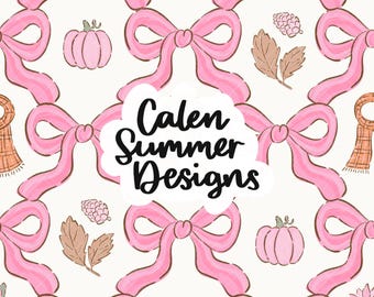 Fall Bow Seamless Pattern, Preppy Fall Pattern, Fall Seamless Print, Pumpkin Bow Seamless, Fall Flowers Seamless, Coquette Pumpkin Seamless