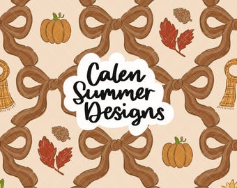 Fall Bow Seamless Pattern, Preppy Fall Pattern, Fall Seamless Print, Pumpkin Bow Seamless, Fall Flowers Seamless, Coquette Pumpkin Seamless